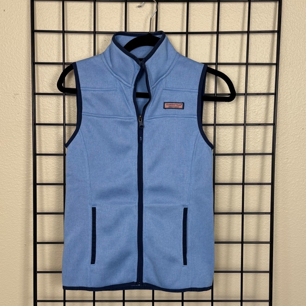 Vineyard Vines Sweater Fleece Vest Womens XXS Blue Full Zip Mock Neck Gorpcore